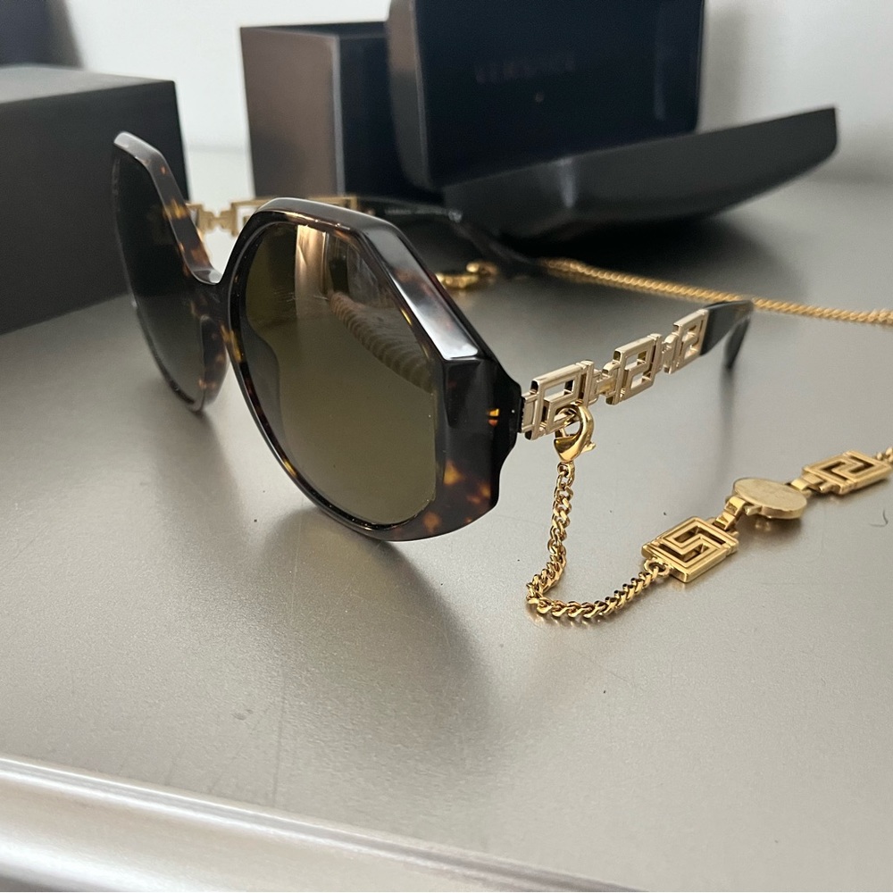 Versace oversized sunglasses with gold chain
